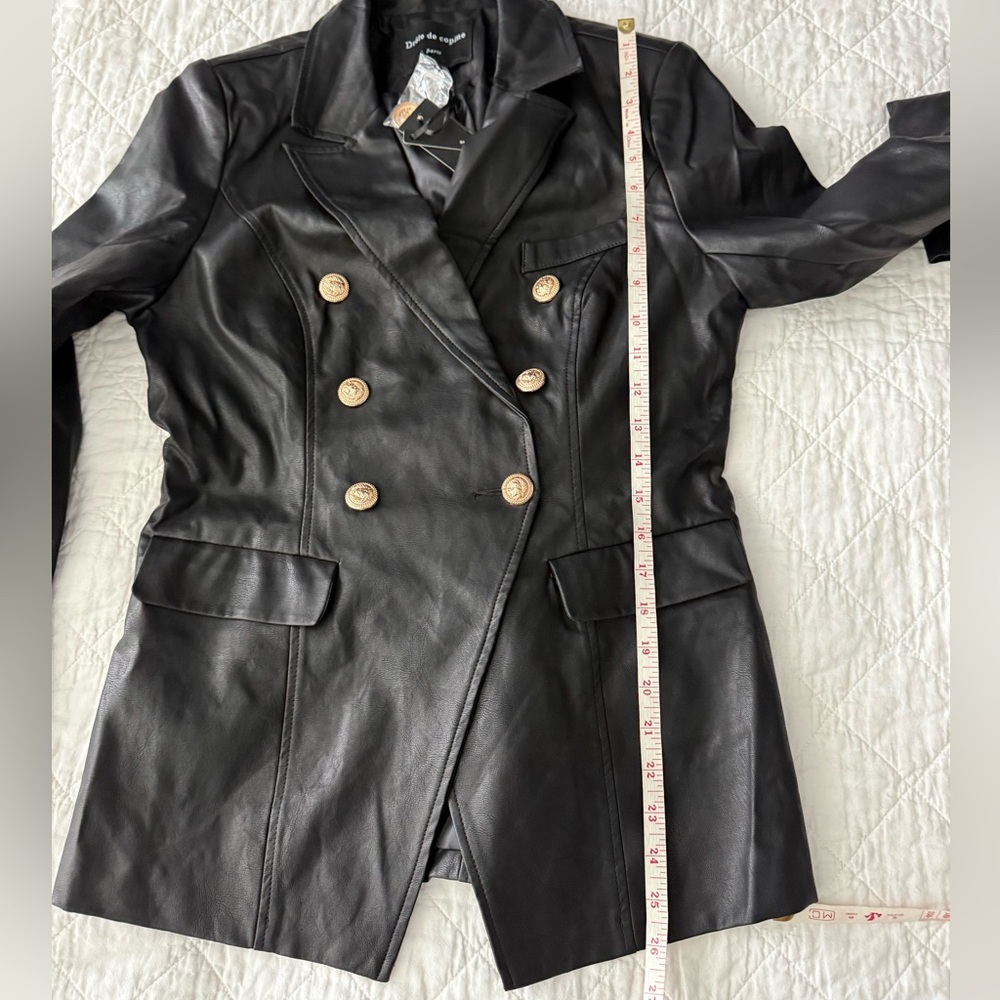 NWT Black Faux Leather Double-Breasted Women's Jacket - Picture 7 of 9